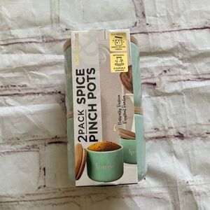 Ceramic Spice Pinch Pots Set Bamboo Lid Sage Green Kitchen Storage Set